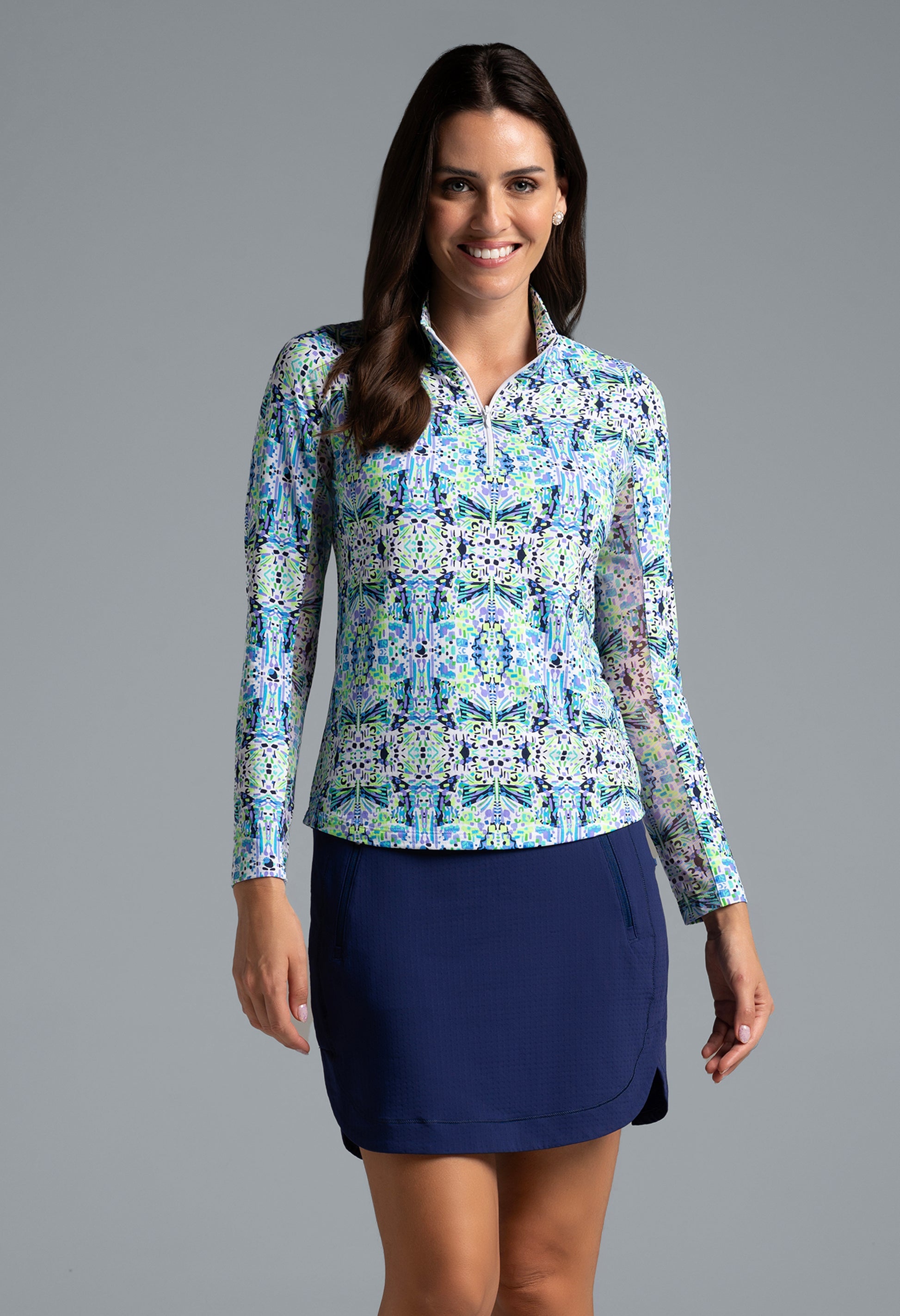IBKUL Ridley Print Long Sleeve Mock Neck Top