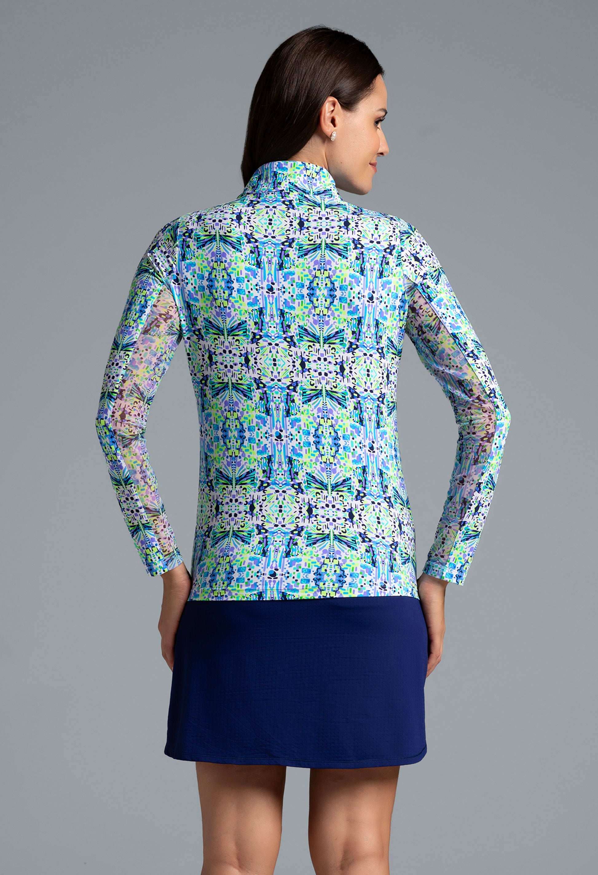 IBKUL Ridley Print Long Sleeve Mock Neck Top - 0