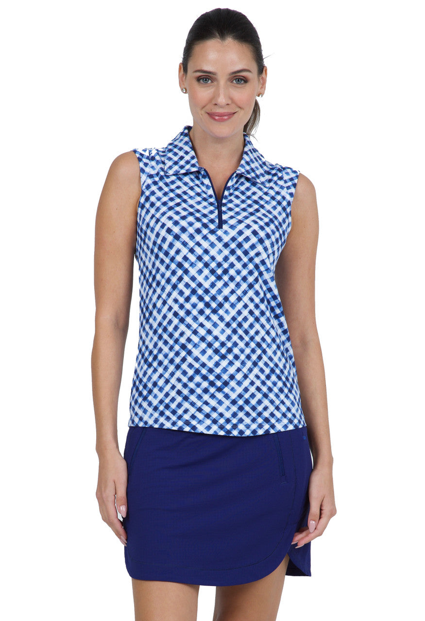 IBKUL Gingham Check Sleeveless Mock