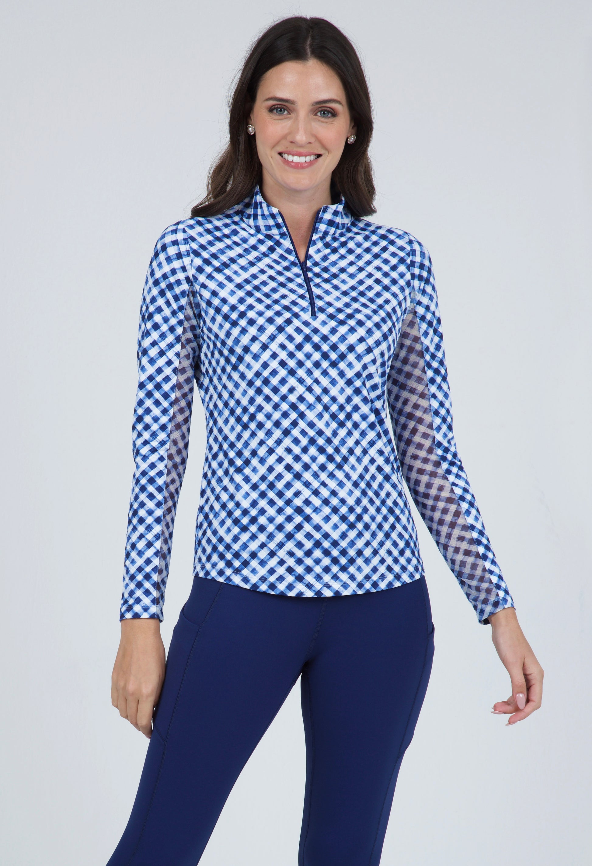 IBKUL Gingham Check Sleeveless Mock