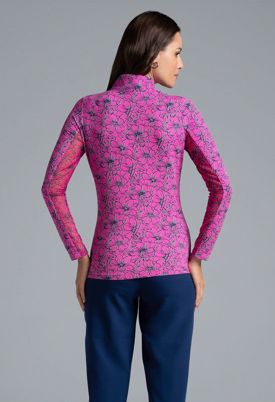 IBKUL Diana Print Long Sleeve Mock Neck Top - 0