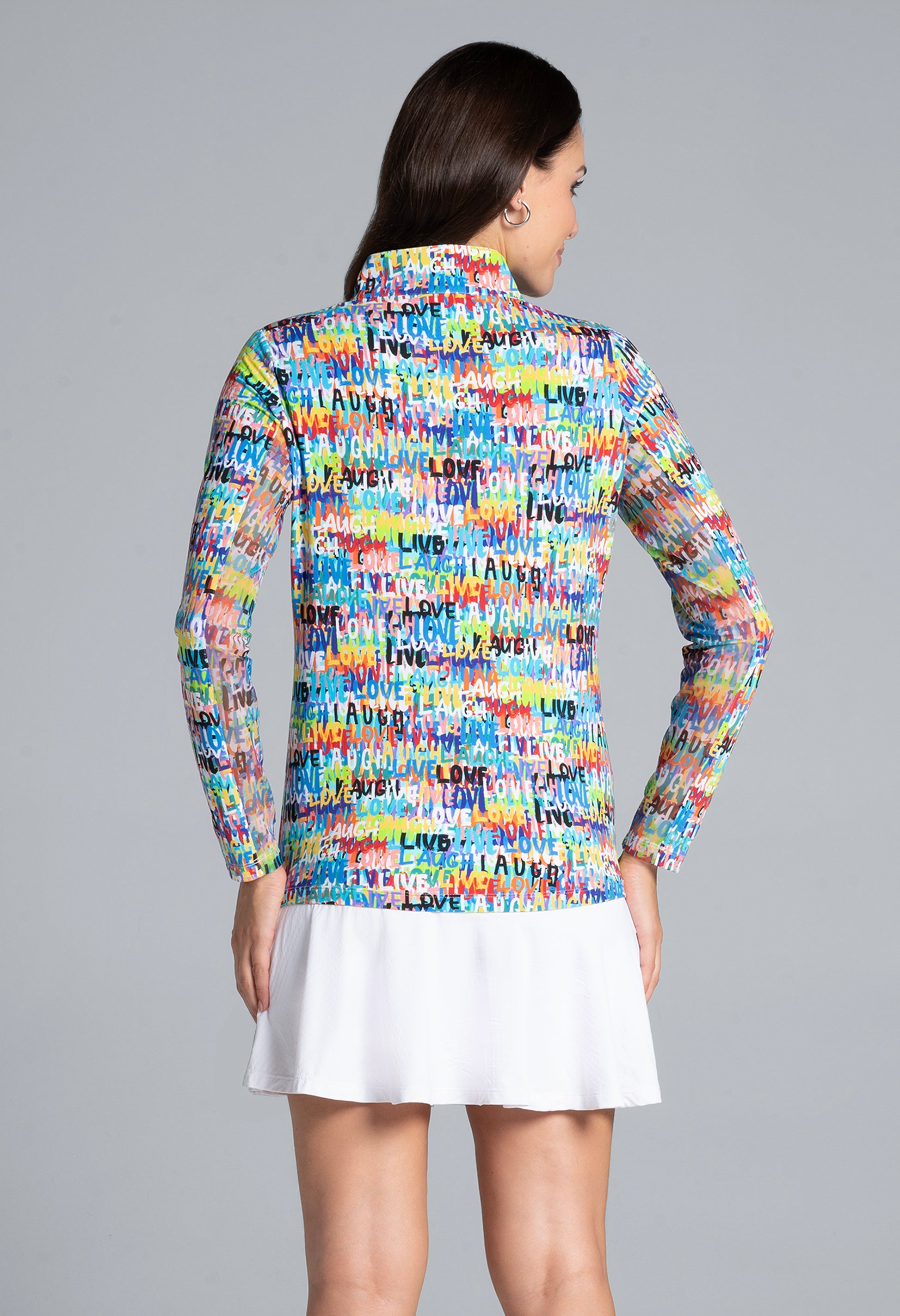 IBKUL Live, Love, Laugh Long Sleeve Mock Neck Top - 0