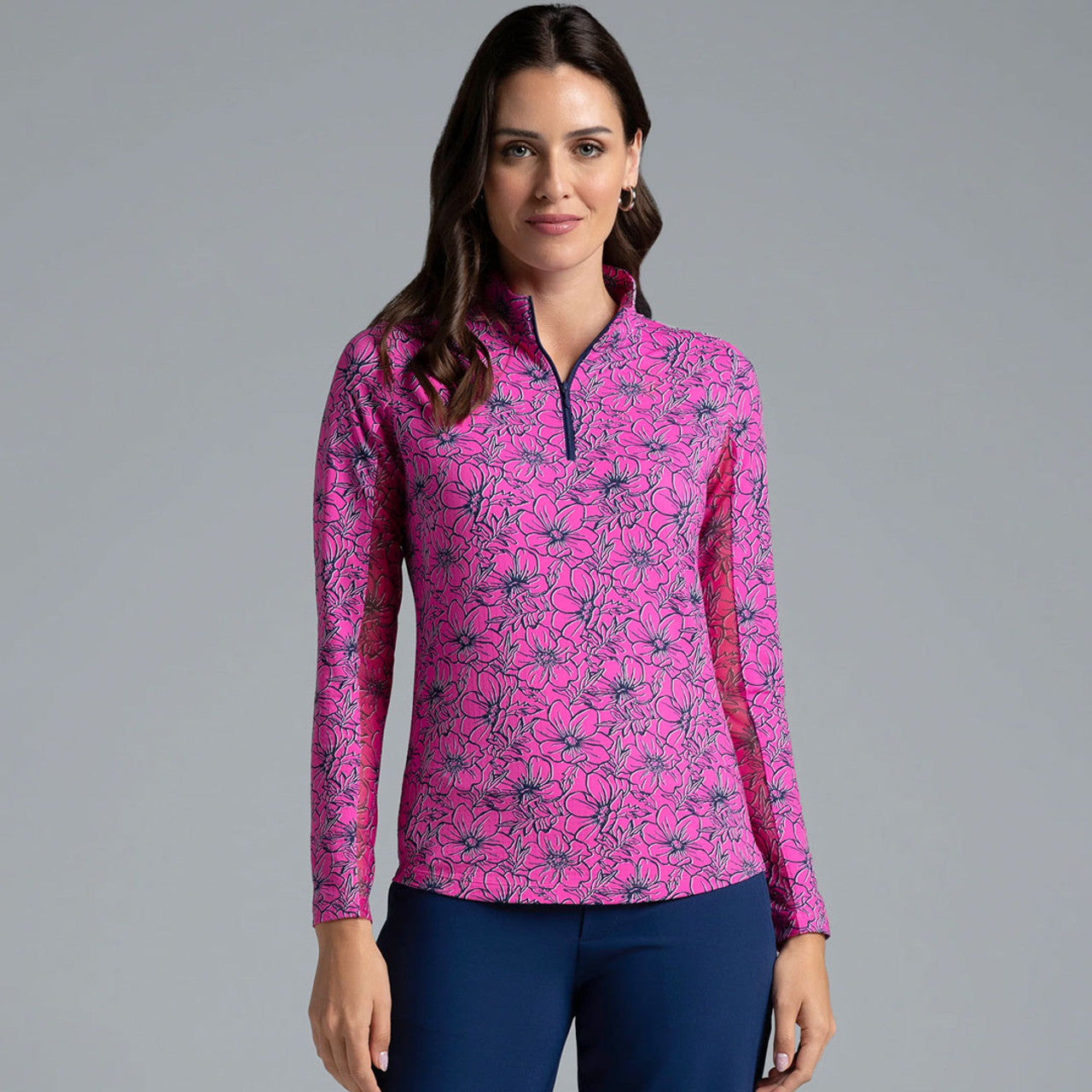 IBKUL Diana Print Long Sleeve Mock Neck Top
