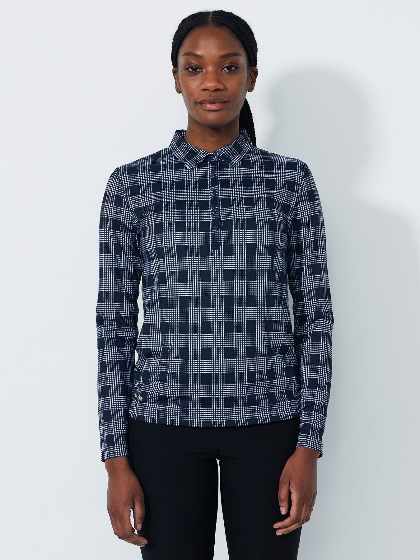 Daily Checked L/S Polo Shirt - NAVY CHECK