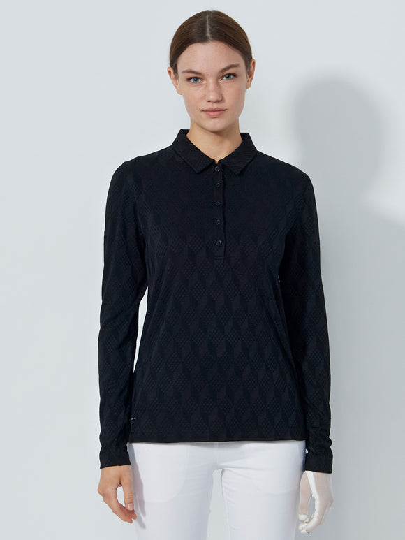 Daily Graphic Jacquard L/S Polo Shirt - Black