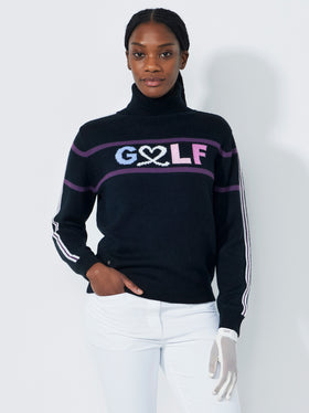 Daily Logo Roll Neck Pullover  - BLACK