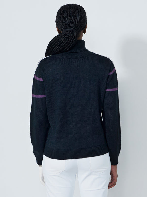 Daily Logo Roll Neck Pullover  - BLACK
