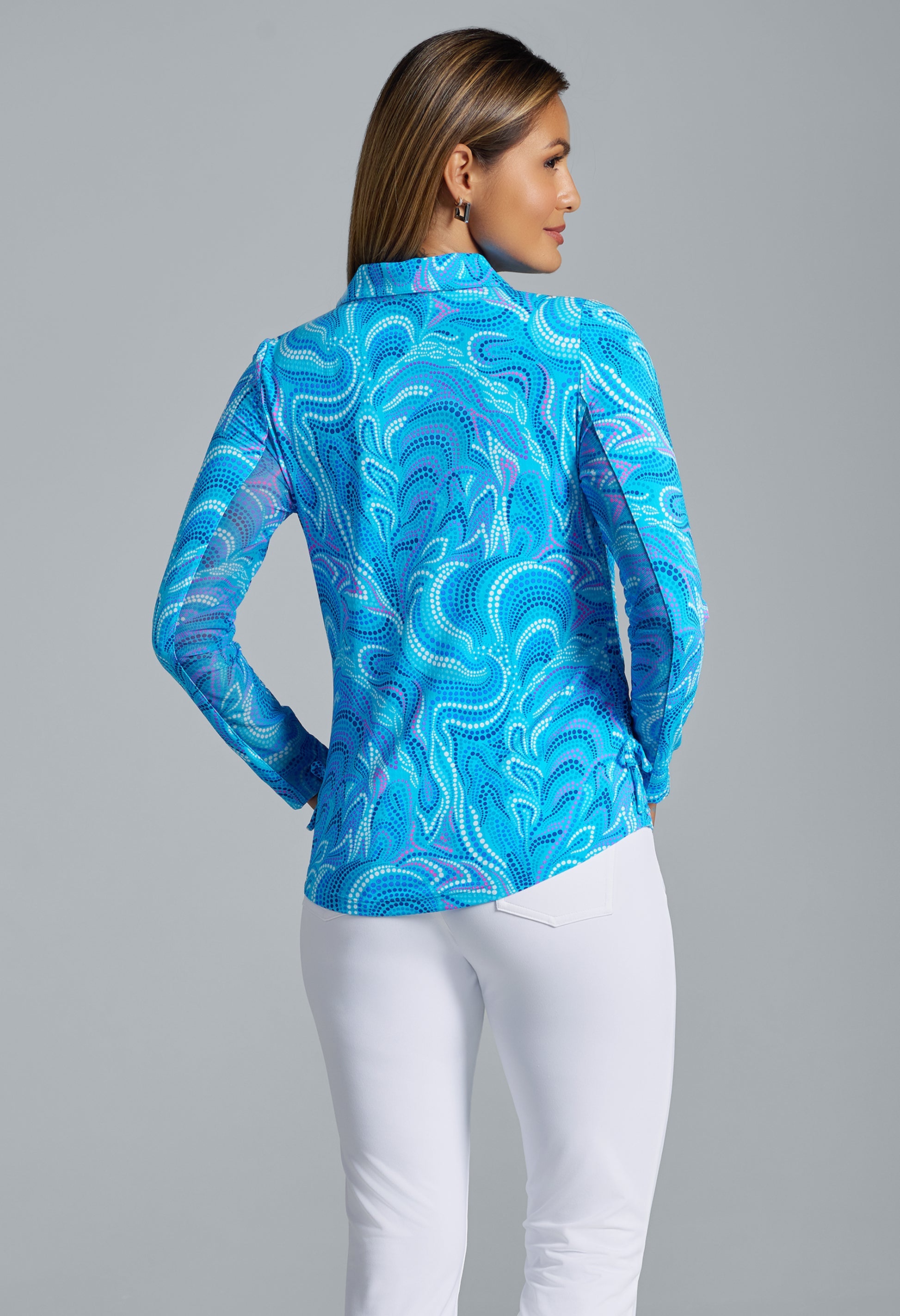 IBKUL Rebecca Print Adjustable Length Long Sleeve Polo - 0