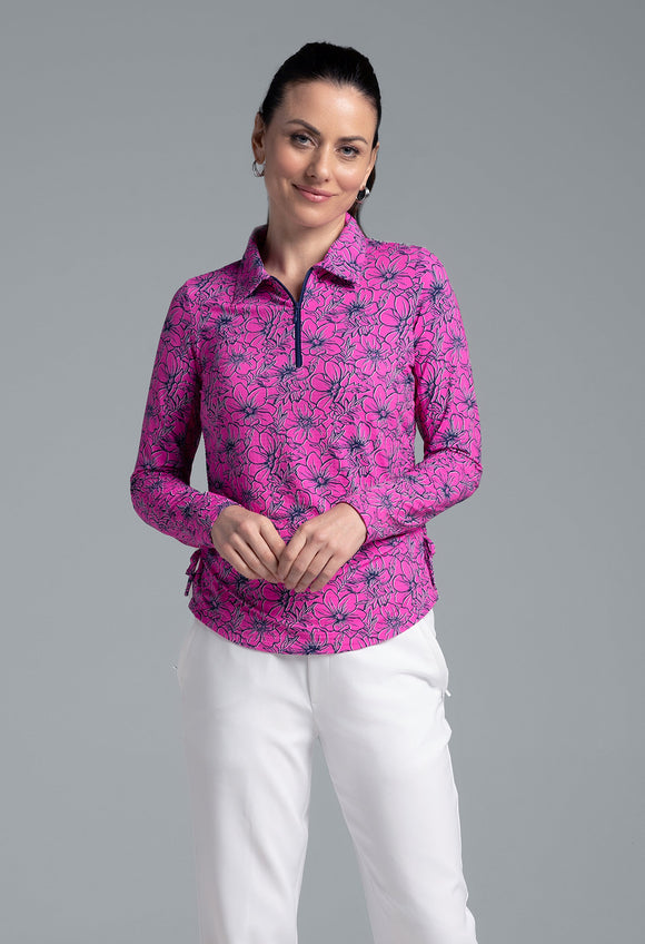 IBKUL Diana Print Adjustable Length Long Sleeve Polo