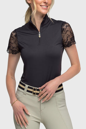 Kastel Ladies Black Galloon Lace Short Sleeve 1/4 Zip Sun Shirt