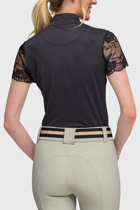 Kastel Ladies Black Galloon Lace Short Sleeve 1/4 Zip Sun Shirt - 0
