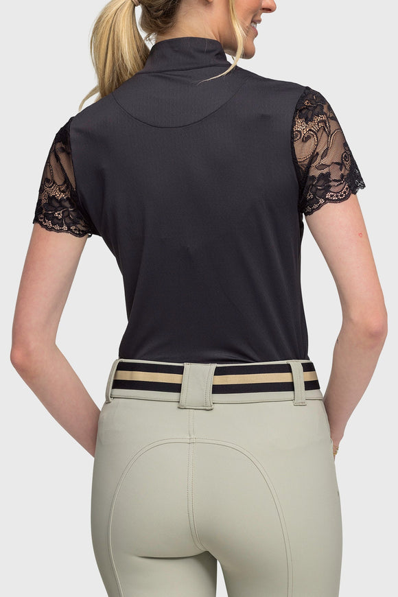 Kastel Ladies Black Galloon Lace Short Sleeve 1/4 Zip Sun Shirt