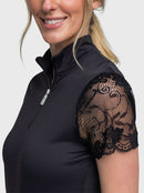 Kastel Ladies Black Galloon Lace Short Sleeve 1/4 Zip Sun Shirt-3
