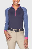 Kastel Ladies Color Block Long Sleeve 1/4 Zip Sun Shirt-1