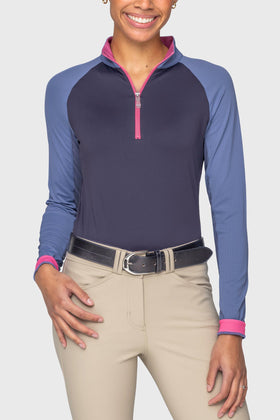 Kastel Ladies Color Block Long Sleeve 1/4 Zip Sun Shirt