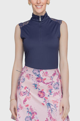 Kastel Ladies Lace Shoulder 1/4 Zip Sleeveless Top