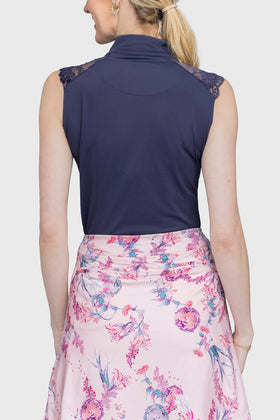 Kastel Ladies Lace Shoulder 1/4 Zip Sleeveless Top - 0