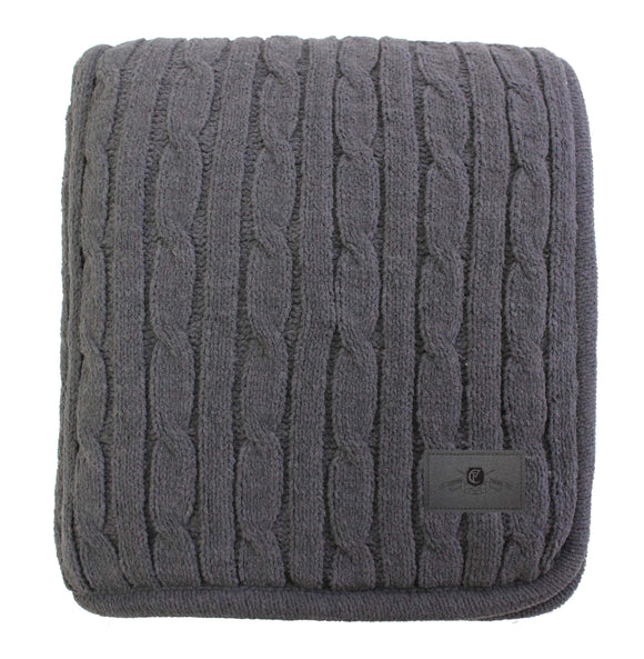 Kanata Cable Knit Sherpa Throw Blanket with Crested Patch